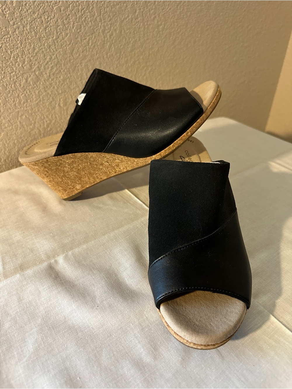 Clarks Lafley Wave Black Cork Wedge Slide Sandals — Women’s Size 9.5 Medium - Picture 5 of 10